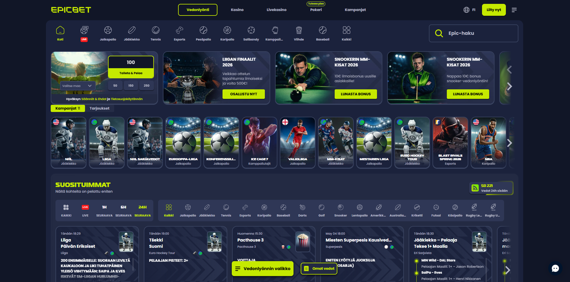 Epicbet Casinon etusivu